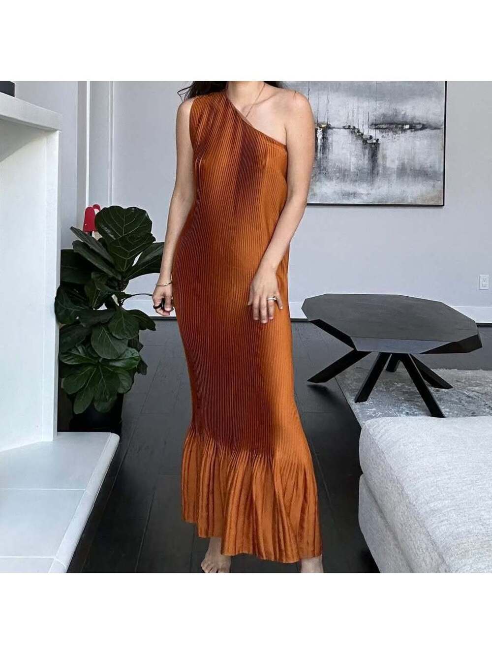Tome Collective One Shoulder Pleated Copper Dress Size Small